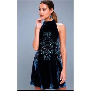 Free People Jill's Velvet Sequin Swing Mini Dress Whimsigoth M Romantic Gothic